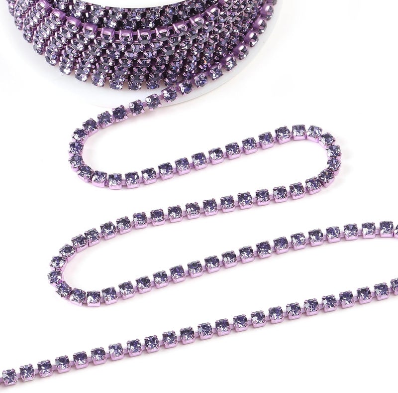 Rytenz 10 Yards 3 MM Rhinestone Chain Trim Crystal Rhinestone Close Chain Trim for Sewing Crafts, DIY Decoration, Jewelry, Clothing, Shoes (Purple) - Image 2